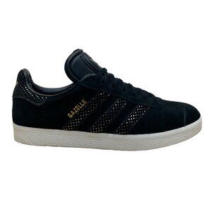 Adidas Women's Black Suede Gold Detail Lace-Up Athletic Gazelle Sneakers Sz 8.5